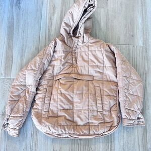 Tan Quilted Hooded Puffer Pullover